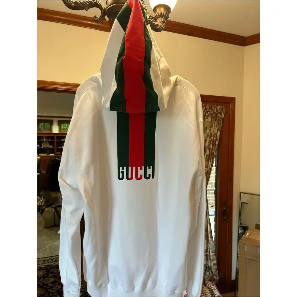 Men's Gucci 100% cotton web striped red/green hoodie size XL made in Italy
